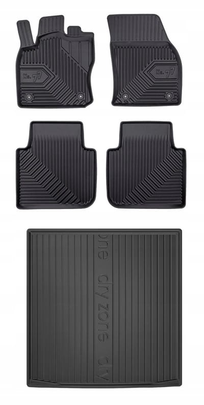 Frogum Voordeelset - Automatenset No.77 + Dry Zone Kofferbakmat - Geschikt voor Volkswagen Tiguan Allspace (2017-2024) - 5-persoons - Hoge laadvloer - TPE Rubber - Zwart