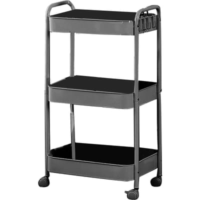 Chariot utilitaire à roulettes 3 niveaux, chariot de rangement multifonctionnel mobile pour cuisine, salle de bain, noir, 3 niveaux