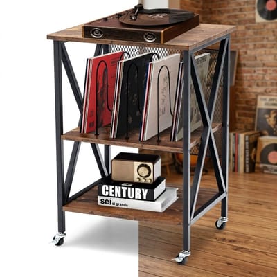 Platenspeler Meubel - LP-kast - Platenspelerkast - Draaitafelstandaard - Platenspelerstandaard - Vintage Displayplank - Bruin
