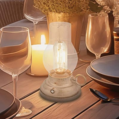 BRILONER Kanea - Oplaadbare Tafellamp - stijl olielamp - buitenlamp aanraakfunctie - dimbaar tuinverlichting - IP44 - warm wit licht - Ø10.5 x 17.5 cm - beige