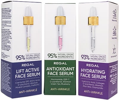 Regal Face Serum Voordeelverpakking 3 stuks – Anti-Oxidant + Hydrating + Lift Active Serum – Anti Age Serum Set – Complete 3-delige Verzorging voor een Jeugdige & Stralende Huid – Anti Age Verzorging met Natuurlijke Ingrediënten – 3 x 30ml
