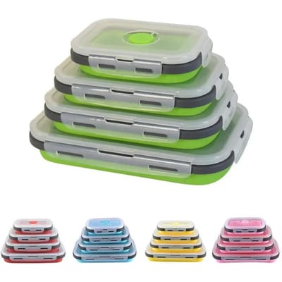 1 STKS Rechthoekige Opvouwbare Siliconen Lunchbox Koelkast Magnetron Oven Lunchbox Opbergdozen Buiten Voedsel Taper 1&800ml