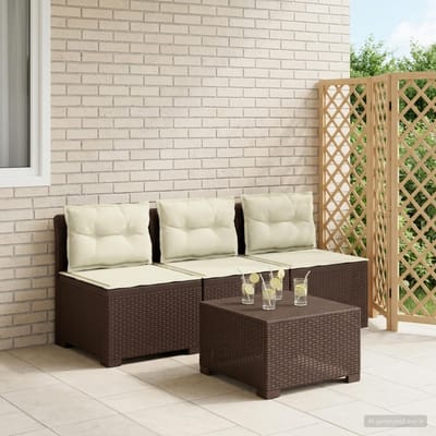 vidaXL - 3-Zits - Tu - bank - met - Kussens - Rattan - Look - 3-zits - PP - Bruin