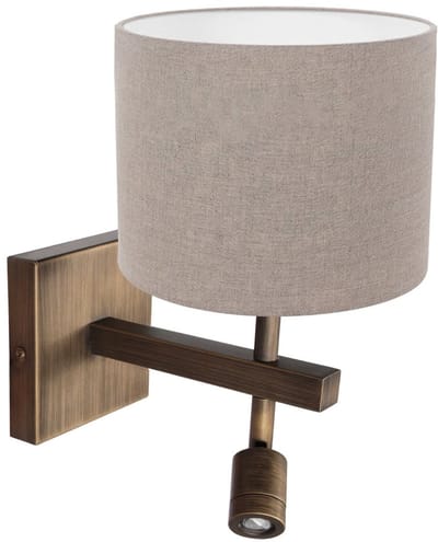 Wandlamp Steinhauer Stang 4892BR van brons met grijze linnen kap, draaibaar en kantelbaar, inclusief apart leeslicht, ideaal voor binnengebruik