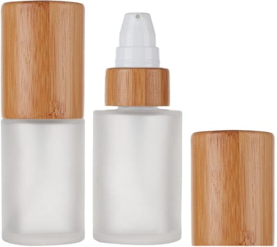 NTH products- Melkfles 30 ml - Glazen Fles - Pompdispenser - Bamboe Deksel - Set van 3 - Voor Cosmetica - Cosmeticfles