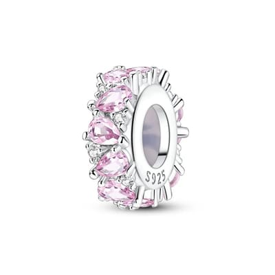 Fler® | Bedel | Past op populaire bedelarmbanden (standaard - 3mm) | Roze Druppel Zirkonia Spacer Bedel | Hangbedel Charm | 925 sterling zilver | Roze & transparante zirkonia | Valentijnsdag Cadeau |Sinterklaas kado |Kerstcadeau |Verjaardagsgeschenk