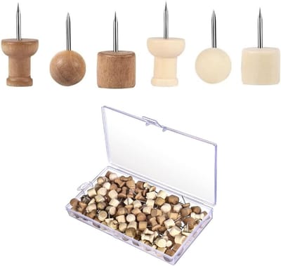 150 Stuks Houten Prikspelden met Ronde Kop in 6 Stijlen voor Prikborden en Knutselen