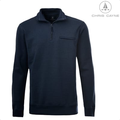 Chris Cayne sweatshirt - M - jacquard patroon - Trui - blauw/navy - schipperskraag - jersey - dun - borstzak