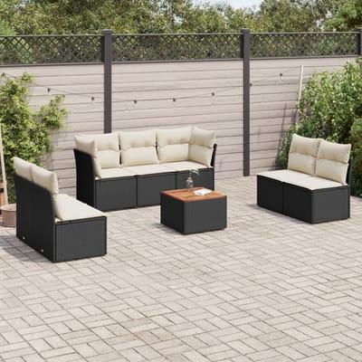 vidaXL - 8-delige - Loungeset - met - kussens - poly - rattan - zwart