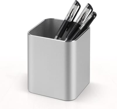 efuturetime Zilverkleurige metalen pennenhouder, make-upborstelhouder, aluminiumlegering, pennenhouder, bureau-organizer voor thuis, kantoor, school, vierkant