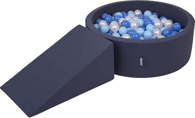 KiddyMoon Speeltoestel met ramp Ballenbad - 7cm 200 Ballen - Ballenbak ballen voor baby's - Ballenbak voor kinderen - Speelbad - Schuimspeelset - Donkerblauw: Babyblauw Blauw Parel
