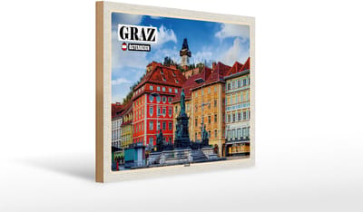 Holzschild Reise Graz Österreich Altstadt Architektur 40x30cm