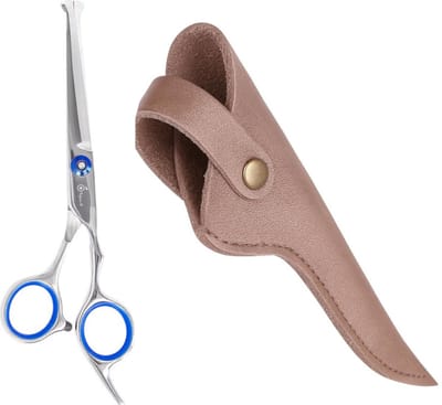 Professor Q – Uitdunschaar / Contourschaar – Professionele Hondenschaar – Voor Vachtverzorging & Trimmen – Inclusief Luxe Lederen Etui – 16,5 cm – Brons