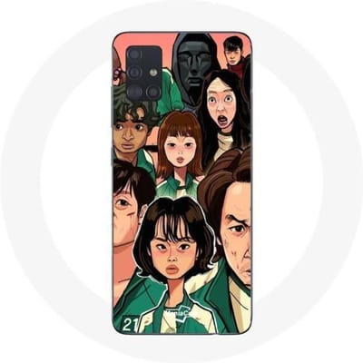 Coque - Samsung - Galaxy A51 - Rigide - Blanc - Squid Game Affiche personnages Fanart