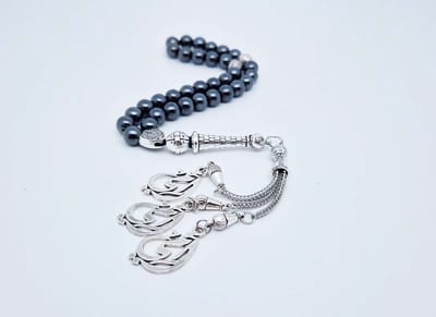 Handgemaakte tesbih "tasbih" natuursteen "Hematiet" - Aantal kralen 33 - Diameter kralen 8 MM - met metaal tassel "model A5" - Een mooi cadeau-idee