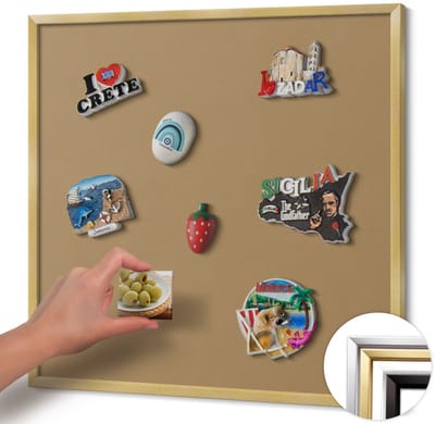 Wallfluent - Geel Magnetisch Bord in Verschillende Kleuren - 50 cm x 50 cm - Magneetbord met Gouden Frame - Donkergele kleur - Magneetbord met Effen Frame - Magneetbord Multifunctioneel - Magnetisch Bord Decoratief