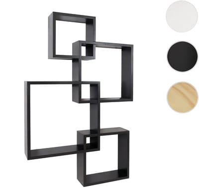 Wandrek MCW-P23, zwevend rek Wanddecoratie Hangend rek Kubusrek Designrek, 4 planken MVG ~ zwart