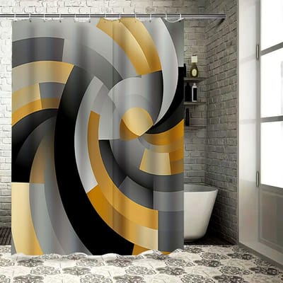 Moderne Zwart Grijs Geel Wit Geometrisch Douchegordijn Waterdicht Badkamer Decor Huisdecoratie Aanpasbare Maatopties Ava W90H165(CM)-1 Pcs