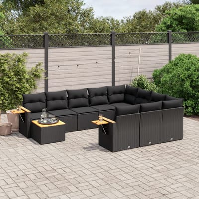 vidaXL - 11-delige - Loungeset - met - kussens - poly - rattan - zwart