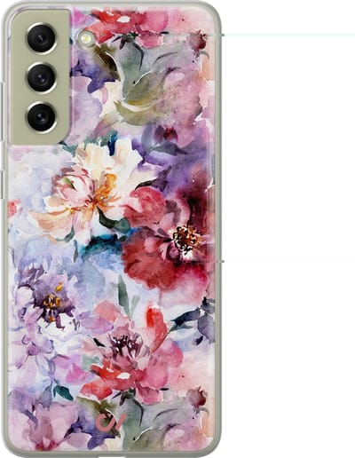 Hoesje geschikt voor Samsung Galaxy S21 FE hoesje - Bloemen Acryl - - Roze - - Casevibes