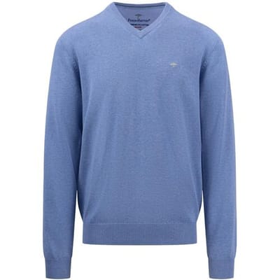 Fynch-Hatton Trui Uni Katoen V-Hals Crystal Blue / male