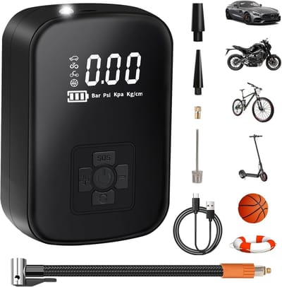 Ynkkvre – luchtpomp – 150 PSI mini luchtcompressor elektrisch met digitaal LED-display en LED-licht – 4000 mAh accu – voor auto, fiets, motor, basketbal, voetbal