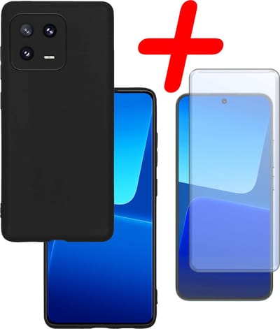 Hoesje Met Screenprotector - Geschikt voor Xiaomi 13 - Sterk & Shockproof - Back Cover - Siliconen Case - Telefoon Hoes - Zwart