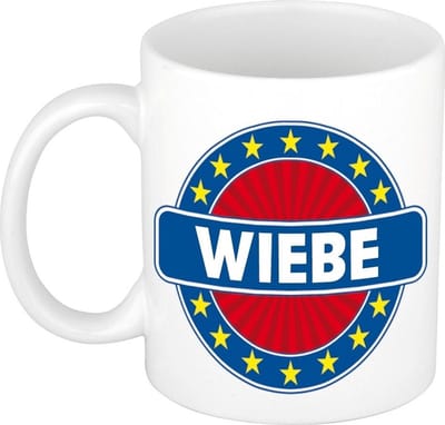 Bellatio Decorations - Wiebe voornaam - koffiemok - beker - wit/blauw - 300 ml - Cadeau - Heren - Collega - Vaderdag - Verjaardag