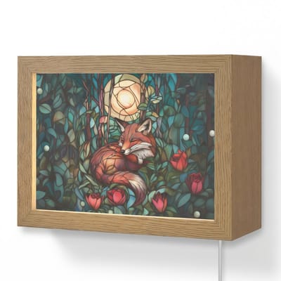 Wandlamp 20x15 cm - Oplaadbaar - Vos - Mozaïek - Bos - Maan - Wandlampen binnen woonkamer - Slaapkamer lamp met kabel - Decoratieve nachtlamp - Vloerlamp snoer