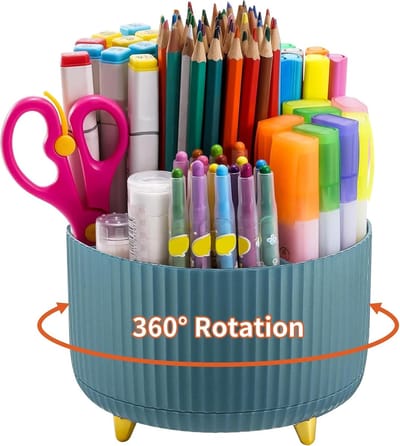 Famanu - Bureau Organizer, 360 Draaibare Penhouder, Bureau-Organizer Accessoires met 5 Vakken, Pennenorganizer Opberg voor Thuis Kantoor Benodigdheden (Donkergroen)