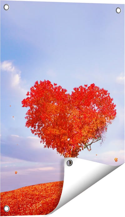 Gards Tuinposter Rode Liefde Boom in een Hart Vorm - 40x60 cm - Tuindoek - Tuindecoratie - Wanddecoratie buiten - Tuinschilderij