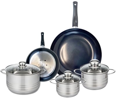 Set van 2 Koekenpannen 20 en 32 cm en 3 kookpotten 14, 16 en 20 cm Elo Prima Brillant