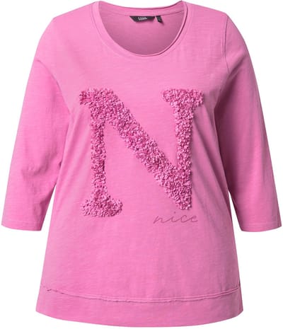 Ulla Popken - Dames - Shirt Nice Classic ronde hals 3/4-mouwen - Donkerroze - Maat 42+