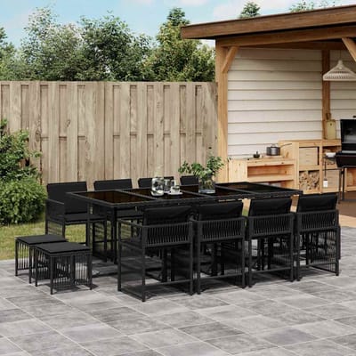 vidaXL - 13-delige - Tuinset - met - kussens - poly - rattan - zwart