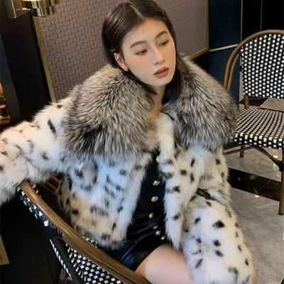 Faux Fox Fur Leopard Korte Bontjas Vrouwen Zilveren Vos Bontkraag Top Modieuze Beroemdheid S gray