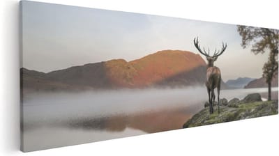 Artaza Canvas Schilderij Hertenkop - 60x20 cm - Wanddecoratie Meer - Muurdecoratie Natuur - Kamer Accessoires