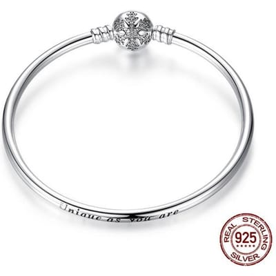 925 Sterling Zilveren Armband – Tonvormige Kliksluiting , Zirkonia , Bangle Armband , Kettingarmband , Bedel , Maten 17 –21 20cm white