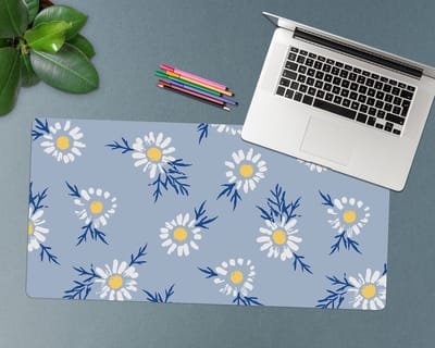 Coloray Bureau Onderlegger - Madeliefjespatronen Bureau Pad - 90 cm x 45 cm - Blauw Bureau Onderlegger - Bureau Mat - Bureaumat - Onderlegger Bureau - Bureau Onderlegger Groot