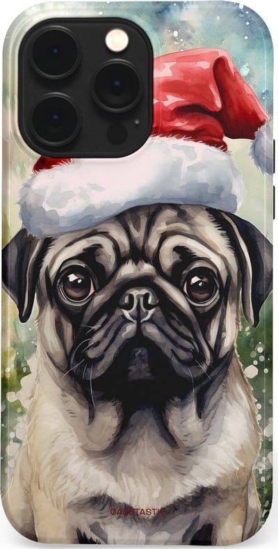 Casetastic hoesje geschikt voor Apple iPhone 14 Pro Max - MagSafe - Dubbellaagse bescherming - Aquarel Kerstmis Pug Hond - Fashion Case - Grijs Taupe Donkergrijs Saliegroen