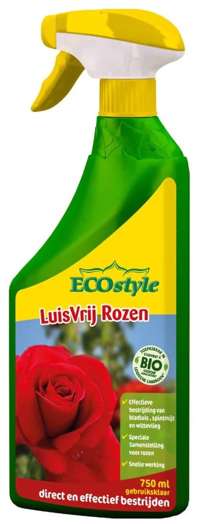 ECOstyle LuisVrij Rozen Bladluis Bestrijdingsmiddel Spray - Speciale Samenstelling voor Rozen - ook voor Luizen, Tripsen en Witte vliegen - 750 ML