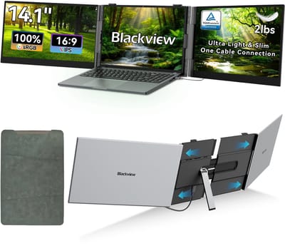 Blackview DCM6 Pro 14“ dubbele draagbare monitor – extra laptopscherm 13-17,3” – uitbreidingsscherm – dual screen – IPS Full HD – plug & play – aansluiting via één kabel – inclusief kabels en beschermhoes – grijs