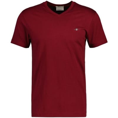Gant T-Shirt Fine Shield Embroidery Uni V-Neck Plumped Red / male