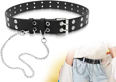 Dailygoody - Punk kinderriem - Klinknagelriem met afneembare ketting - Zwart - Kinderriem van PU - Perfect voor punkstijl - Geschikt voor uniseks-kind...