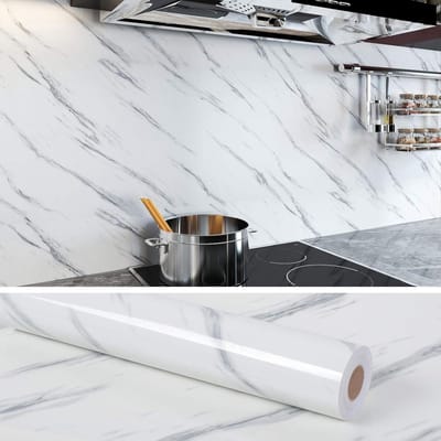 Marmer Contactpapier - Keukenfolie Zelfklevend - Meubelrenovatie - Waterdicht en Oliebestendig - 40 cm x 1800 cm - Wit