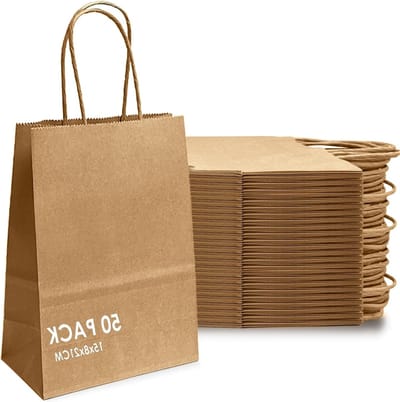 Grote Kraft Papieren Tassen met Handvatten - 50 Stuks voor Verjaardag, Bruiloft en Feestdagen, 21 x 8 x 15 cm, Perfect voor Cadeaus en Winkelverpakkingen