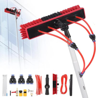 Solarpaneelreiniger Telescoop - Raamwisser Glasbewassing - Hoge Oppervlakken Reinigen - Met Watertoevoer - Tot 20 Meter - Grijs