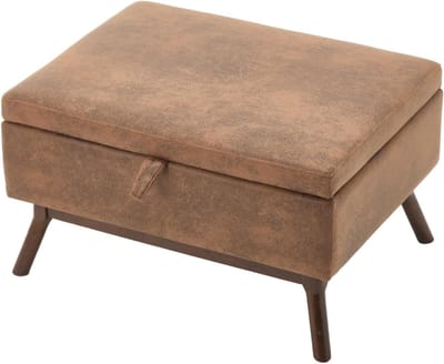 Opbergpoef Bank - Zitbank Voetenbank - Extra Zitten - Compact Ontwerp - 80 x 59 x 45 cm - Koffie Beige