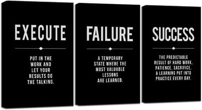 Set van 3 Inspirerende Wanddecoratie Posters - Zwart & Wit - Kantoor Decoratie met Positieve Quotes en Schaken