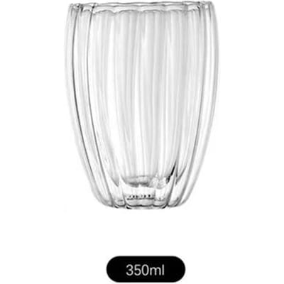250/350/450ml Geribbeld Glas Dubbelwandige Koffiemok Ontbijtkop Hittebestendig Thee Melk Sap Mok Bier Water Glaswerk Drinkware 301-400ml