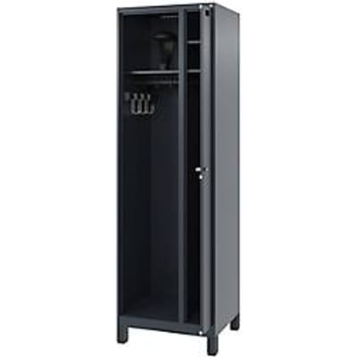 Brandweerkluis C+P Evolo Kombi, 2 vakken voor 1 persoon, met helmhouder, poten, B 600 x D 500 x H 1950 mm, RAL 7016 antracietgrijs/RAL 7021 zwartgrijs